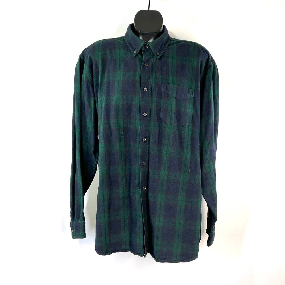 L.L. Bean Flannel Plaid Shirt Blackwatch Tartan Cotton Button Down Preppy